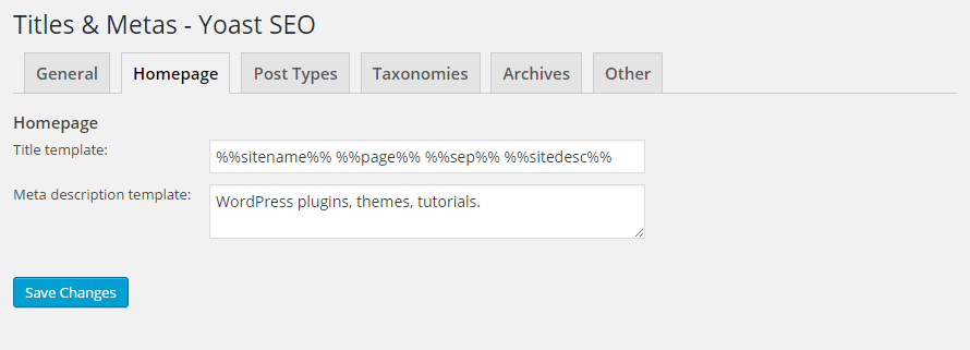 seo settings - homepage