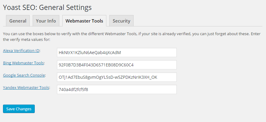 seo settings - webmaster tools