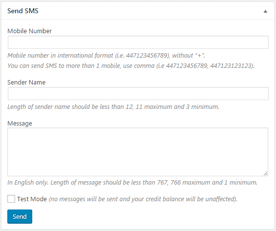 wordpress send sms message